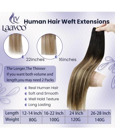 LAAVOO Weft Extensions - Real Hair for Sewing - Balayage Brown & Blonde - 40cm 100g #1B/4/27 - Buy Online on GoSupps.com