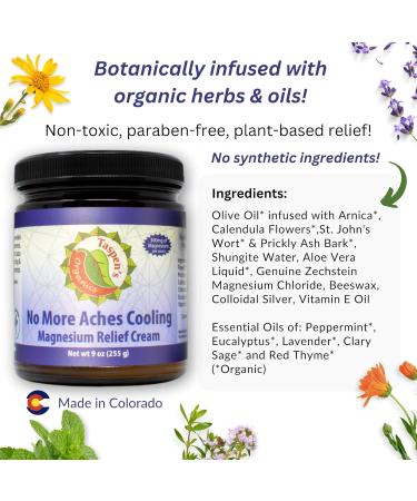 Taspen's Organics Magnesium No More Aches Cooling Cream - Fast-Acting Muscle & Joint Relief - Natural Non-Greasy & Cruelty-Free - 9 oz - Buy Online on GoSupps.com