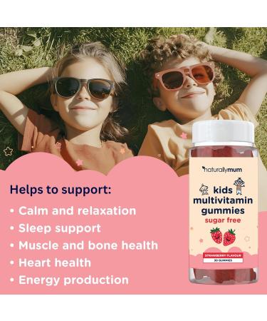 NaturallyMum Kids Multivitamin Gummies | for Children | Vegan Friendly | 30 Chewable Gummies | with Vitamins A D E B6 B12 C | Sugar Free | Strawberry Flavour | 30-Day Supply - Buy Online on GoSupps.com