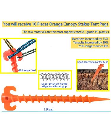 MotBach 10 Pack 7.9 Orange Canopy Stakes Tent Pegs - Heavy Duty Spiral Ground Anchors for Camping, Tarps, Hiking - Screw Shape, Sandbeach & Rain Resistant - Buy Online on GoSupps.com