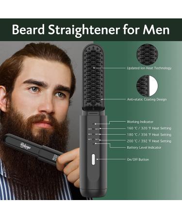 REHOYO Cordless Beard Straightener Brush - Anti-Scald, Ionic Technology, 3 Temp Settings - Portable Straightening Comb for Men's Hair, Beard - Black - Buy Online on GoSupps.com