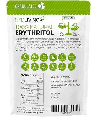 NKD Living 100% Natural Erythritol 1 Kg (2.2 lb) Granulated Zero Calorie Sugar Replacement - Buy Online on GoSupps.com