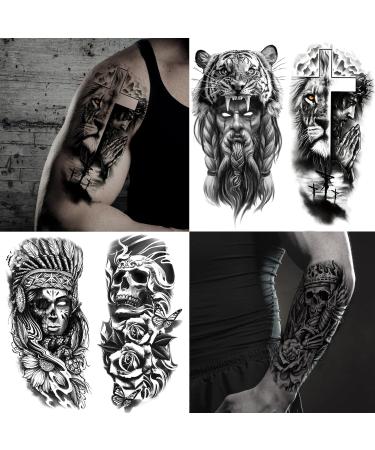 BUXIUGAN Temporary Tattoos 50 Sheets fake tattoos for Men Women Adults 10 Large 3D Realistic Half Sleeve Temporary Tattoos 40 Tiny Prisoner Tattoos With Skull Skeleton Animals Faux Tattoos Stickers (A) - Buy Online on GoSupps.com