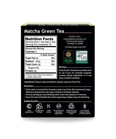 Organic Matcha Green Tea - Buddha Teas | OU Kosher, USDA Organic, 18 Bleach-Free Bags - Buy Online on GoSupps.com