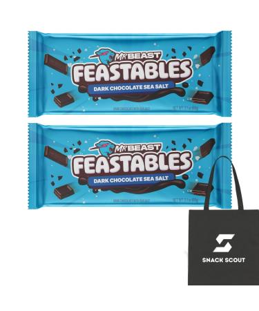 Feastables MrBeast Dark Chocolate Sea Salt Bar 60g (Pack of 2) Bundle With Snack Scout Lunch Bag