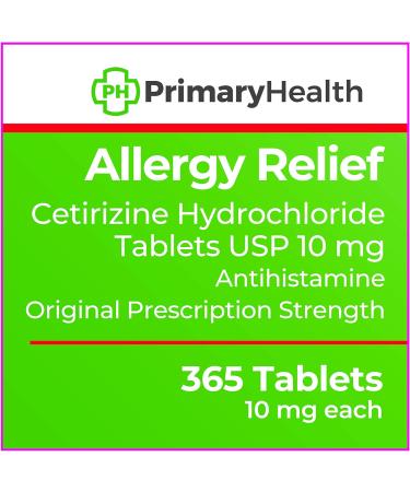 Primary Health 24 Hour Allergy Relief Cetirizine Hydrochloride 10mg Tablets - 365 Count - Buy Online on GoSupps.com