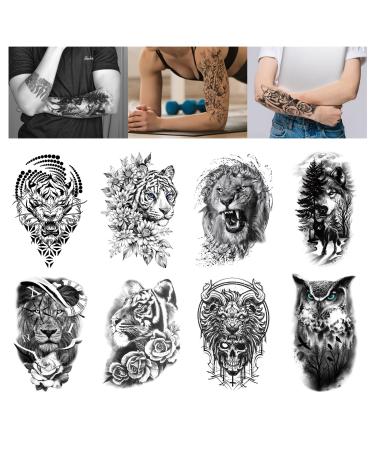 Temporary Tattoo 8 Sheets Half Sleeve for Men Women and kids Black Realistic Half Arm Fake Tattoos Waterproof