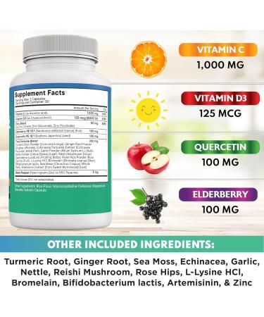 Quercetin Zinc Vitamin C Vitamin D Bromelain Elderberry - Nettle Supplement with Artemisinin Sea Moss Echinacea - 120 Count 60 Count (Pack of 2) - Buy Online on GoSupps.com