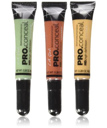 L.A. Girl Pro Conceal Set Orange, Yellow, Green Correctors, Pack of 3 (LAX-GC990+GC991+GC992-B) 0.28 Ounce (Pack of 3) Without Sponge