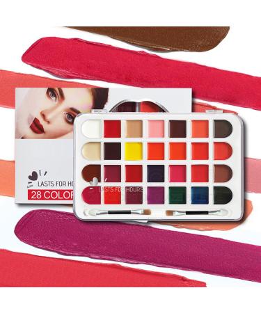 Lipstick Palette - Long Lasting Eyeshadow - Water Resistant - 28 Shades - Long Lasting Blusher - Water Resistant - Beauty Kit for Women Adults Teens & Young Girls L v