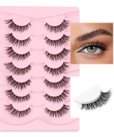 Natural Lashes False Eyelashes 14mm Wispy Cat Eye Lashes Wispy Eyelashes with Thin Memory Band Volume Lashes Soft Strip Lashes Pack C Curl Natural Eyelashes Fake Lashes 7 Pair EVENTILL Fantasia 14MM N-5