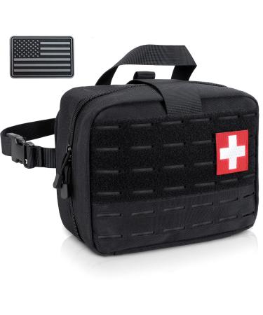 LIVANS Tactical Molle Medical Pouch of Upgraded Size, First Aid Pouch Large Capacity IFAK Pouch Molle EMT Pouch Detachable Quick Release Pouch with Headrest Mount Include Flag and Cross Patch Black