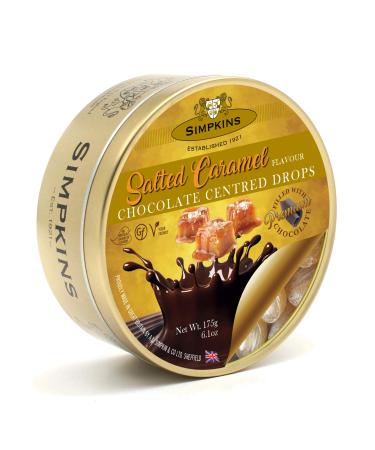 Simpkins Vegan Chocolate Centred Drops Salted Caramel Travel Sweet Tin 175 g