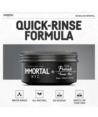 Immortal NYC Iconic Men Cream Pomade - Medium/Strong Hold Low Shine All-Natural Water-Based - No Residue Perfect for All Hair Types - Buy Online on GoSupps.com