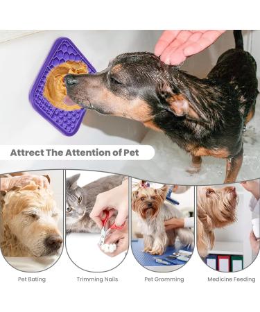 Licky Mats for Dogs Pack of 2 Licky Mats With Spatula - Dogs Accessories Bathing Training Pad With Strong Suction Cup - Slow Pet Feeder For Food Treats Peanut Butter (Light Blue/Purple) - Buy Online on GoSupps.com