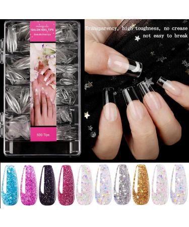 500 Pieces Acrylic Artificial Nail Tips - Ballerina Press-On Nails in 10 Sizes with Clear Box Nail Glue & Brush | International Shipping - Buy Online on GoSupps.com