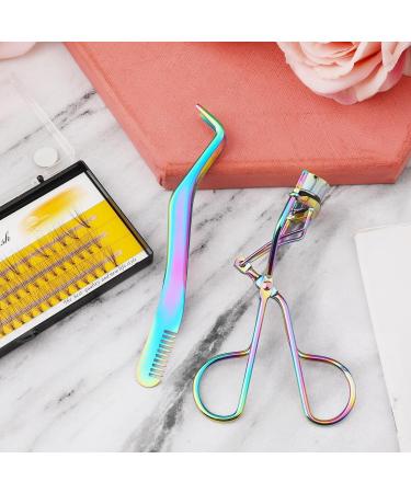 Lash Curler Tweezers Set 2 in 1 Stainless Steel Eyelash Tweezers with Eyelashes Curler Eyelash Applicator Tool for Women Girls Makeup Beginner & Makeup Artist (Colorful) - Buy Online on GoSupps.com