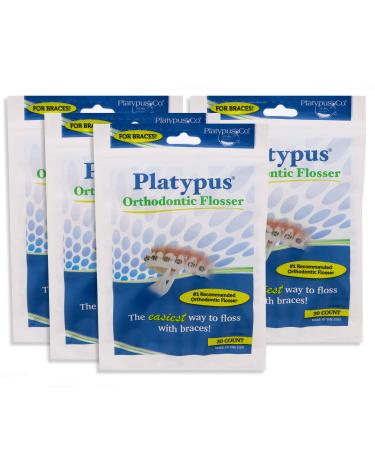 Platypus Orthodontic Flossers for Braces  Unique Structure Fits Under Arch Wire, Floss Entire Mouth in Less Than Two Minutes, Increases Flossing Compliance Over 84% - 30 Count Bag (Pack of 4) 30 Count (Pack of 4)