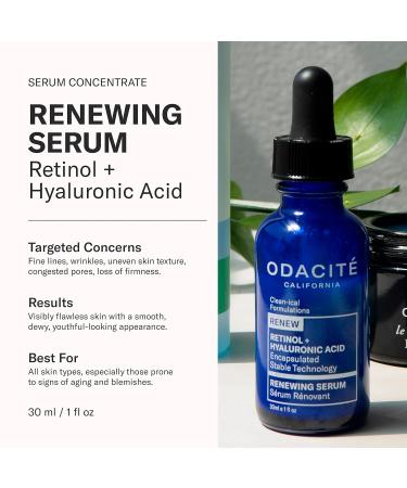 Odacite Renewing Retinol & Hyaluronic Acid Facial Serum - Anti-Aging Fine Lines & Wrinkles Treatment with Squalane & Vitamin E - 1 Fl Oz - Buy Online on GoSupps.com