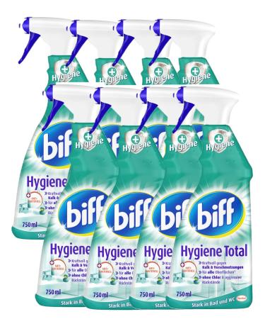 Biff Hygiene Total Bathroom Cleaner (for all surfaces) Pack of 8 (8 x 750 ml spray bottle)