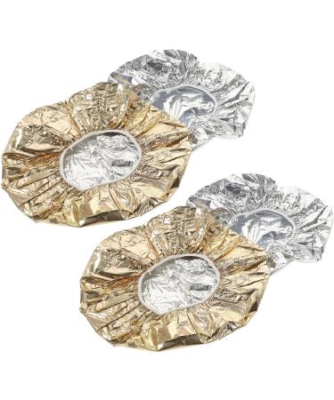 Healeved Lot de 4 Bonnets en Papier d'Aluminium pour Capillaire Chapeau de Coloration et Soin Revitalisant en Profondeur Taille 28 CM Couleurs Argent et Or pour Salon et Usage Spa