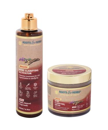 ROOTS AND HERBS Ayurvedic Face Ubtan and Activator Kit Natural Treatment 100% Vegan No Paraben Mulethi Acne Remover Ubtan and Activator 2.11oz 6.76oz Tea Tree