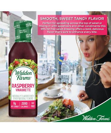 Walden Farms Raspberry Vinaigrette Dressing 12 oz Bottle (Pack of 6) | Sugar Free, 0g Net Carbs, Kosher Certified | Perfect for Salads, Pizza, Vegetables, Cocktails | Fresh & Delicious - Buy Online on GoSupps.com