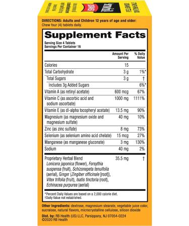 Airborne 1000mg Vitamin C Chewable Tablets with Zinc - 64 Chewable Tablets, Very Berry Flavor, Immune Support Supplement - Buy Online on GoSupps.com