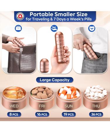 Zannaki Metal Moisture-Proof Weekly Pill Organizer | Stackable Aluminum Alloy, BPA-Free | 7 Day Pill Box Case for Travel, Hiking | Waterproof, Large Compartment for Pills, Vitamins, Fish Oil - Champagne - Buy Online on GoSupps.com