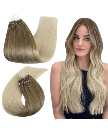 Ugeat extensions real hair microring ombre 60cm microring extensions real hair 1g microring extensions light brown ombre white blonde loop extensions microring hair extensions 50g 50 highlights 60 cm 1.Microring #8a/60