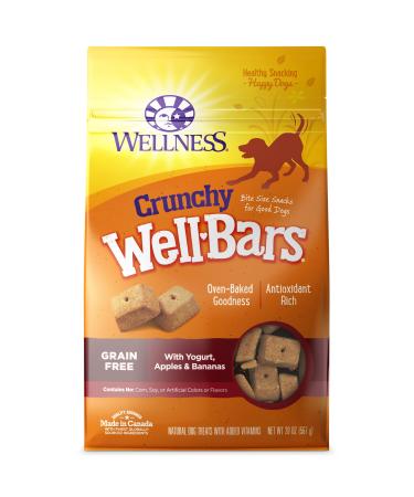 Wellness WellBars Natural Grain Free Crunchy Dog Treats, Yogurt, Apples & Banana, 20-Ounce Box Yogurt, Apples & Banana 1.25 Pound (Pack of 1)
