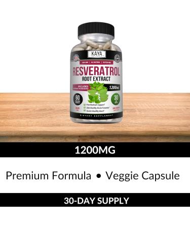 Kaya Naturals - Resveratrol Capsules - Anti Aging Supplement - Antioxidants with Brain Support - Maximum Benefits - 60 Veggies Capsules 60 Count (Pack of 1) - Buy Online on GoSupps.com