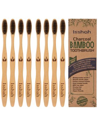Isshah Biodegradable Eco-Friendly Natural Compostable Bamboo Toothbrushes - Pack Of 8