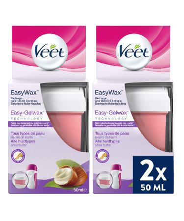 Veet - EasyWax - 2 Refills of Hot Wax Hair Removal 50 ml - Arms & Legs - Shea Butter