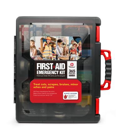 365 Piece First Aid Kit Well-Organized Durable Hard Case Wall-Mountable Trauma Medical Kits for Any Emergencies Ideal for Home Office Car Travel Outdoor Camping Hiking Boating (Black)