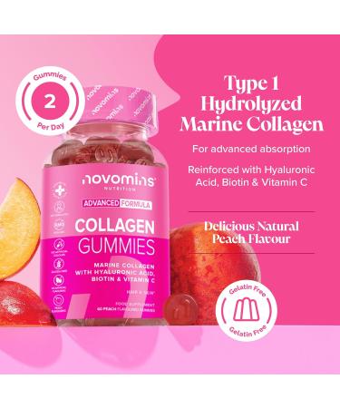 50mg Marine Collagen Gummies - Hydrolysed Collagen Peptides with Hyaluronic Acid Vitamin C & Biotin - More Convenient Than Collagen Powder - Collagen Supplements for Women - 60 Gummies - Novomins - Buy Online on GoSupps.com