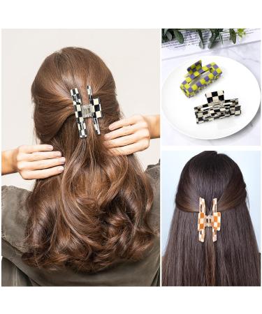 Whaline 6 Pack Checkered Hair Claw Clips - Multicolored Plaid Hair Accessories for Women - Strong Hold Rectangle Claws for Thin & Thick Hair - Buy Online on GoSupps.com