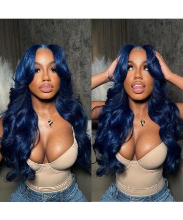 X-TRESS 28 inch Blue HD Lace Front Wigs for Black Women Cool Blue Long Curly Lace part Wig Synthetic Heat Resistant Fibre Hair Wigs with Pre Plucked Baby Hair(Blue)