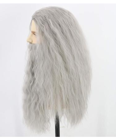 Topcosplay Wig and Beard Men's Long Grey Wig Cosplay Wizard Sorcerer Prophet Wig for Carnival Halloween Costume - Buy Online on GoSupps.com