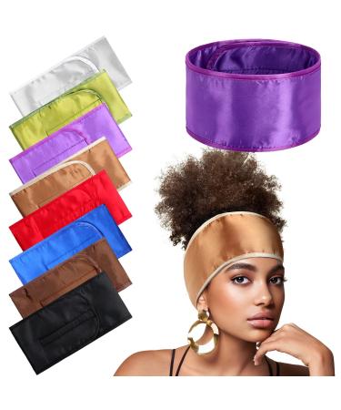 Therwen 8 Pcs Bulk Hair Wrap for Sleeping Black Women Open Head Wrap Cap Stain Lined Headband Spa Headbands for Sleep Makeup (Plain Pattern)