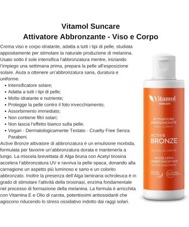 Vitamol Active Bronze Tanning activator for face and body Moisturizer Protector against UVA and UVB rays Accelerates tanning thanks to Carrot Oil - Buy Online on GoSupps.com