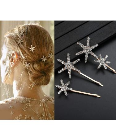 Gold Snowflake Crystal Wedding Hair Bobby Pins - Elegant Styling Accessories for Women and Girls - 3 Pack - Buy Online on GoSupps.com