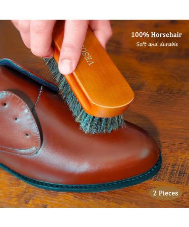 VESONNY 2Pcs Horsehair Shoe Brush Set for Leather Suede Sneakers - Brown - Buy Online on GoSupps.com