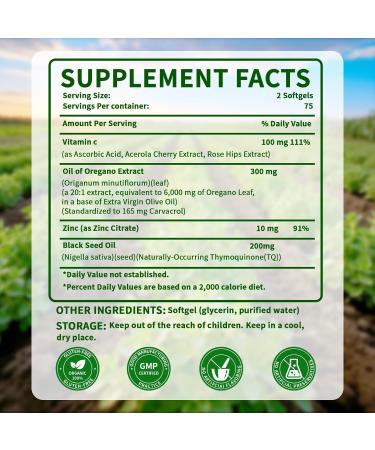 300 Count Organic Oregano Oil Softgels with Black Seed Oil Wild Oregano Supplement High Carvacrol & Thymoquinone 2 Pack 300 Count (Pack of 1) - Buy Online on GoSupps.com