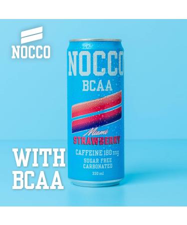  NOCCO NOCCO Energy Drink | BCAA 180mg Caffeine sugar free drinks enhanced with amino acids and vitamins | pre workout fizzy drinks 12 x 330ml (Miami Strawberry) - Buy Online on GoSupps.com