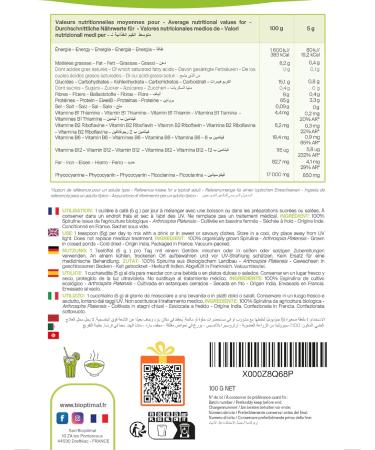 Spiruline Bio - 65% Prot ines 14% BCAA 17% Phycocyanine Fer - Energie Sport Immunit - 100% Pure en Poudre - Bioptimal Marque Fran aise -Conditionn en France - Certifi Ecocert - 100 g 100 g (Lot de 1) - Buy Online on GoSupps.com