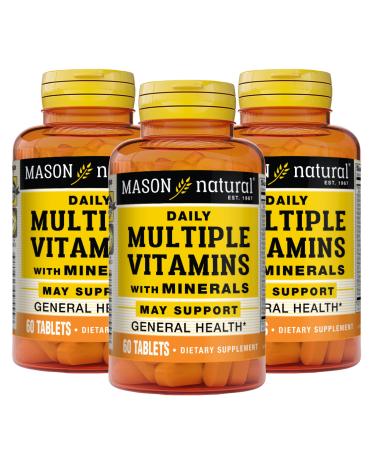 MASON NATURAL Daily Multiple Vitamins with Minerals - 24 Essential Vitamins and Minerals All in One Multivitamin Supports Overall Health 60 Tablets (Pack of 3)