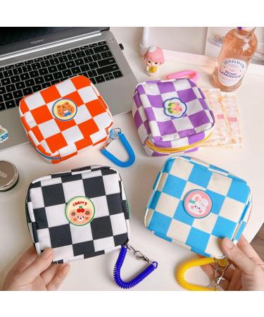 Large Capacity Cute Chequered Sanitary Napkin Storage Bag - Portable Pouch for Teen Girls (Black) - Buy Online on GoSupps.com