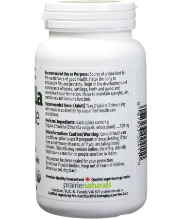 Prairie Naturals Organic Chlorella Broken Cell Wall Tablets - 360 Count 360 count (Pack of 1) - Buy Online on GoSupps.com