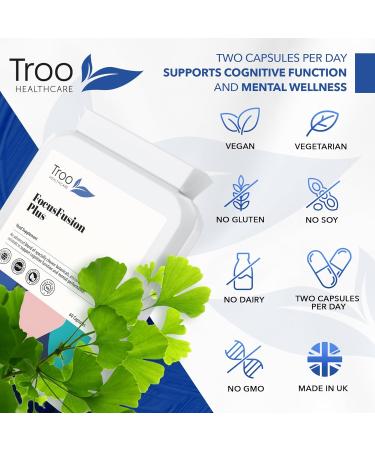 FocusFusion Plus 60 Capsules - Daily Cognitive Function Supplement to Support Concentration & Focus - Gingko Biloba Bacopa Monnieri & Other Essential Brain Nutrients - Buy Online on GoSupps.com